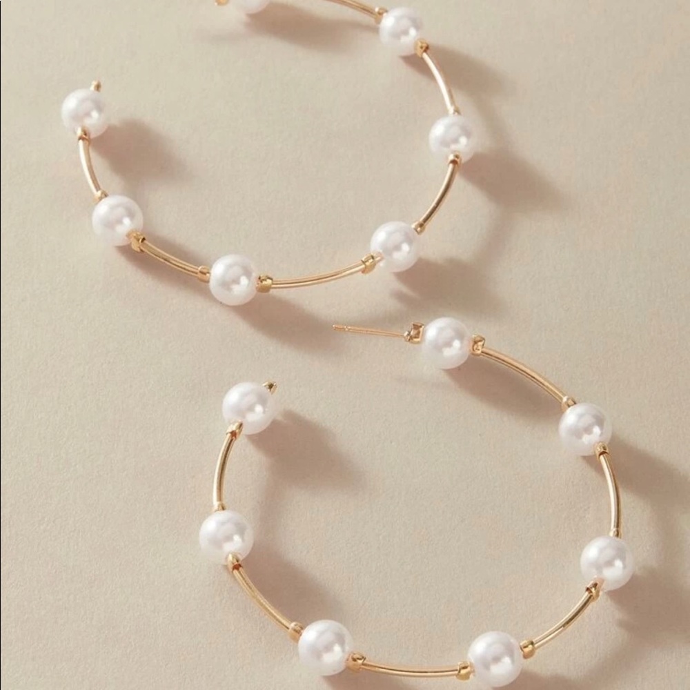 1 pair Faux Pearl Decor Cuff Hoop - Picture 2 of 3